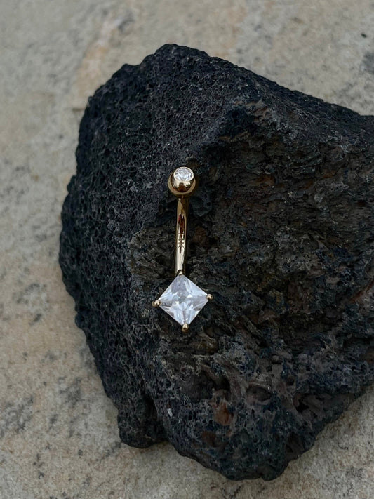 14k Solid Gold CZ Belly Button Ring (14G, 10mm)