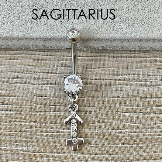 Silver Zodiac Personalized Belly Button Ring (14G | 10mm | Surgical Steel)