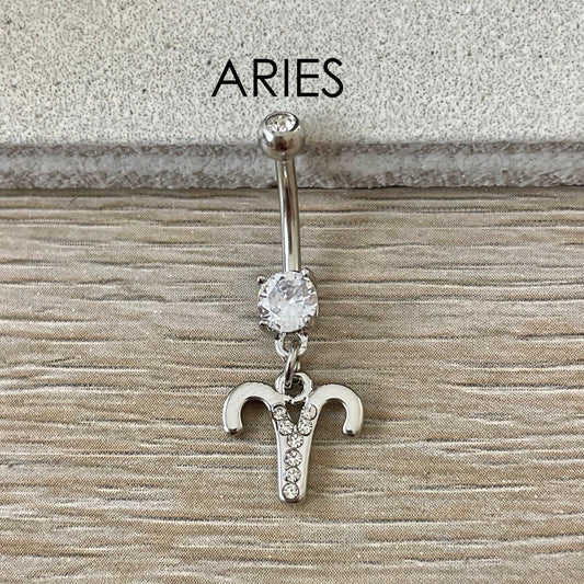 Silver Aries Belly Button Ring (14G | 10mm | Surgical Steel)