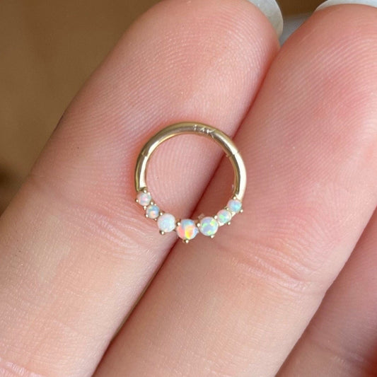 Solid Gold Opal Septum Piercing (16G | 8mm or 10mm | 14k Solid Gold | White or Yellow Gold)
