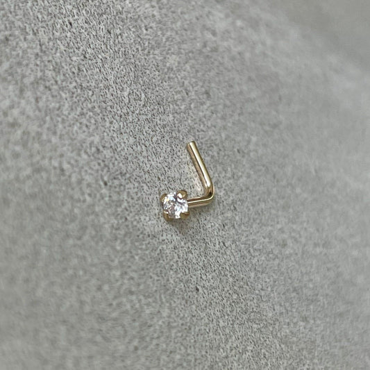 14k Gold Nose Stud L Shape (20G | 6mm | 14k Solid Gold | Yellow or White Gold)