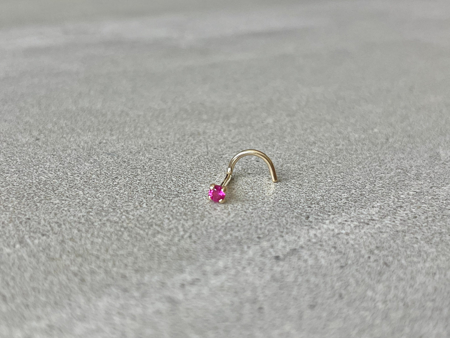 14K Solid Gold Nose Stud Screw with Red CZ (20G | 6mm | 14k Solid Gold | White or Yellow Gold)
