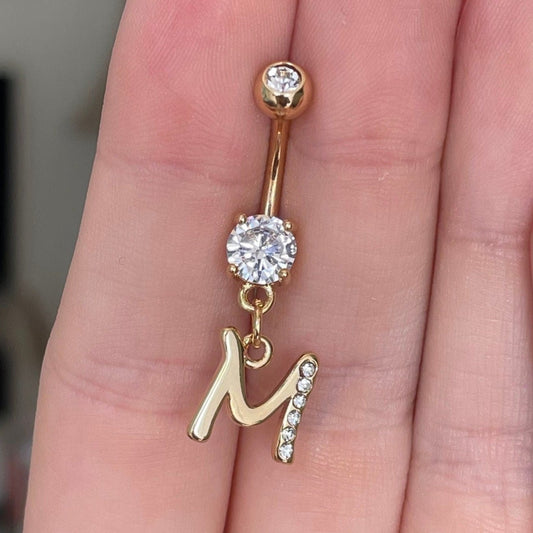 Personalized Gold Initial Belly Button Ring (14G | 10mm | Surgical Steel/14k Gold Plated)