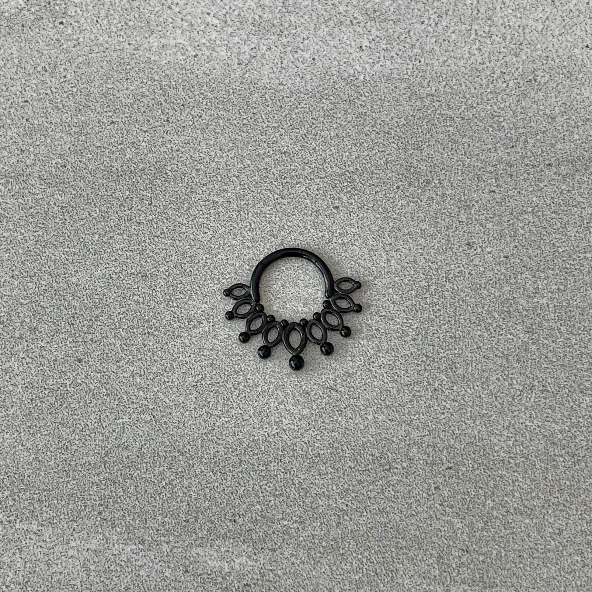 Black Fan Septum Piercing (16G | 8mm | Surgical Steel | Black, Gold, or Rose Gold)