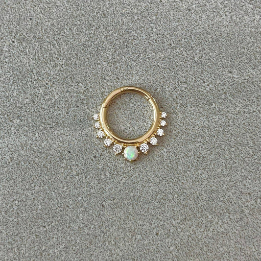 Solid Gold Opal Daith Earring (16G | 8mm or 10mm | 14k Solid Gold | White or Yellow Gold)