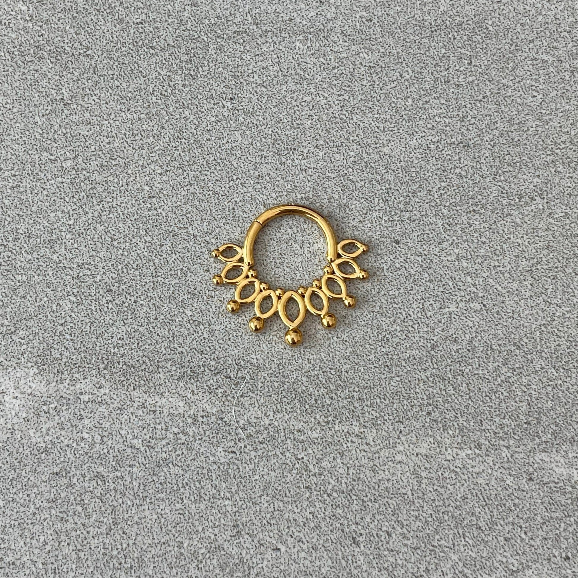 Gold Sunburst Daith Earring (16G | 8mm | Surgical Steel | Gold, Rose Gold, or Black)