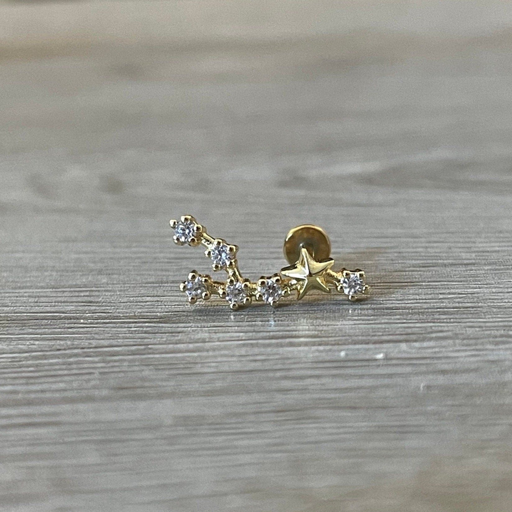 Zodiac Constellation Flat Back Stud (16G or 18G | 8mm Bar | 14k Gold Plated)