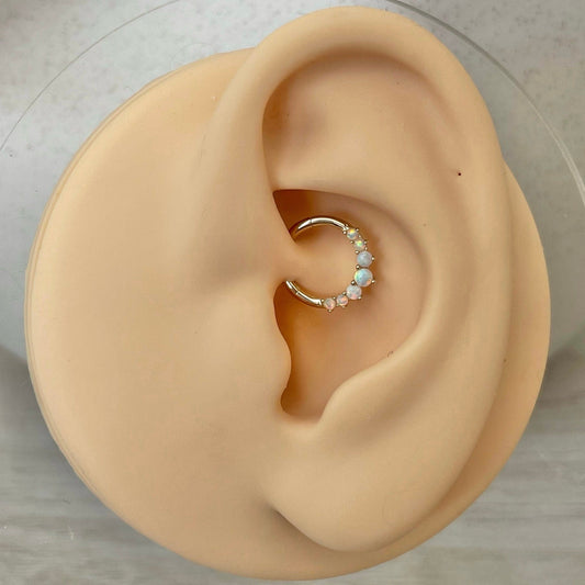 Solid Gold Opal Daith Earring (16G | 8mm or 10mm | 14k Solid Gold | White or Yellow Gold)