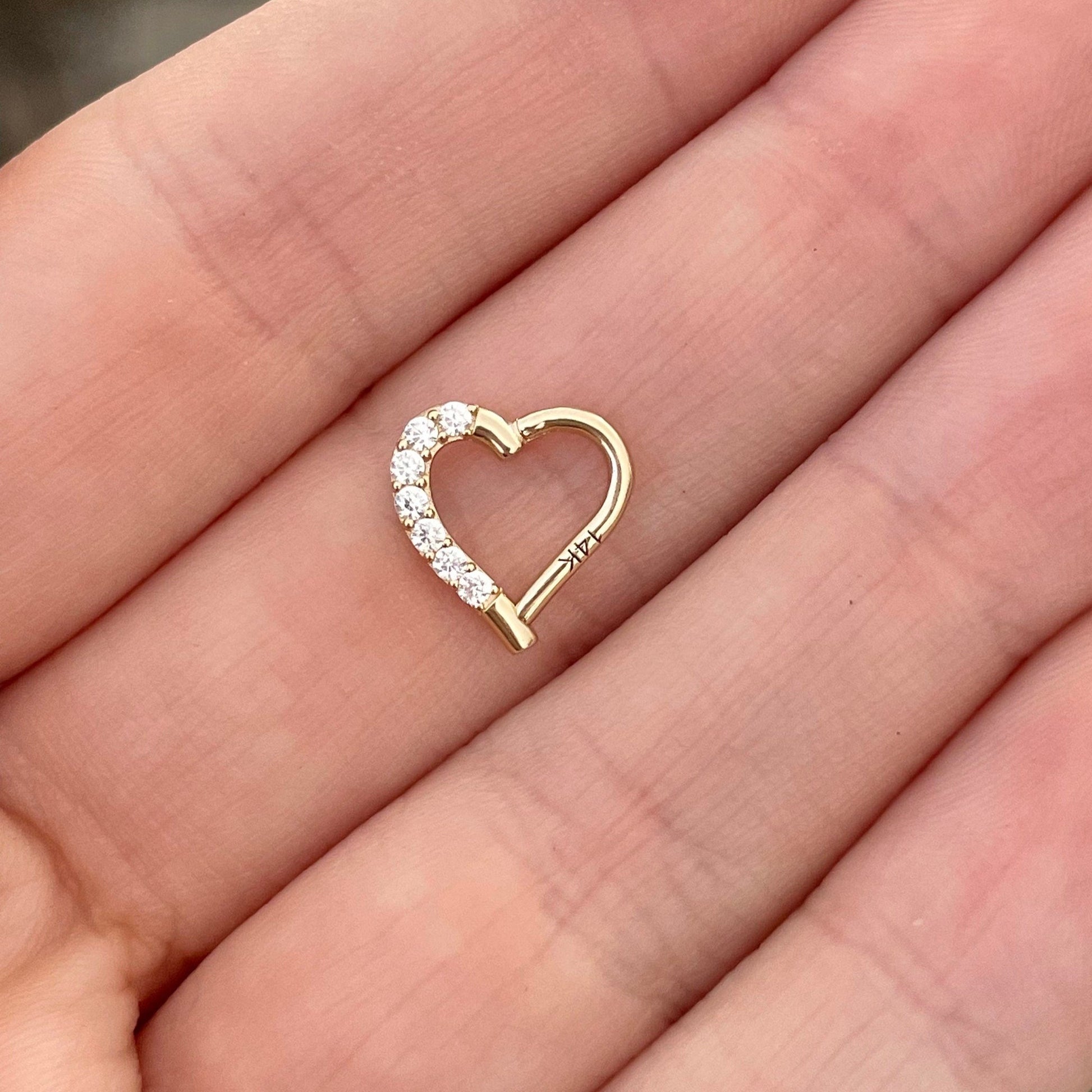 Solid Gold Heart Daith Earring (16G | 8mm | 14k Solid Gold | White or Yellow Gold | Left or Right Ear Options)