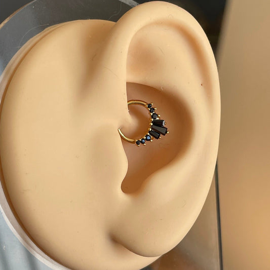 Unique Gold & Black Daith Earring (16G | 8mm or 10mm | Surgical Steel | Gold w/Black CZs, Silver w/Clear CZs, Rose Gold w/Pink CZs)