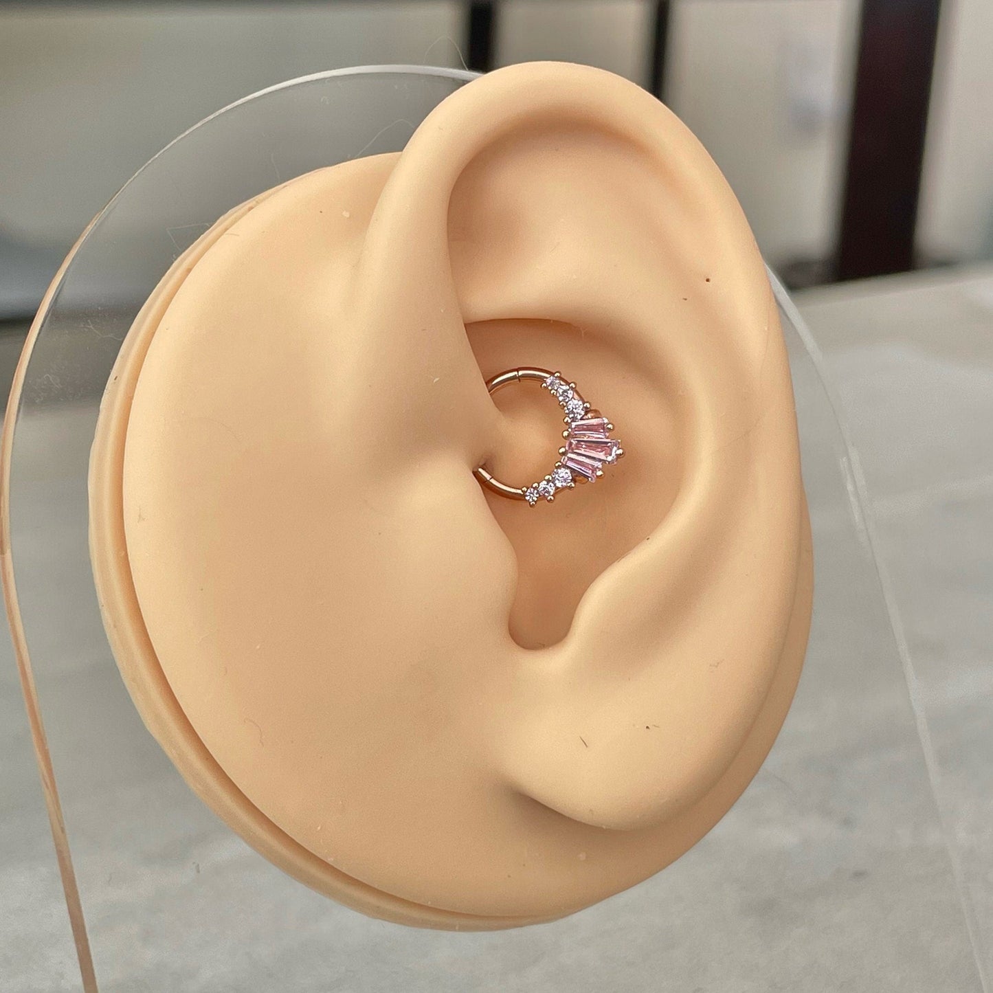 Rose Gold Pink Daith Earring (16G | 8mm or 10mm | Surgical Steel | Rose Gold w/Pink CZs, Gold w/Black CZs, or Silver w/Clear CZs)