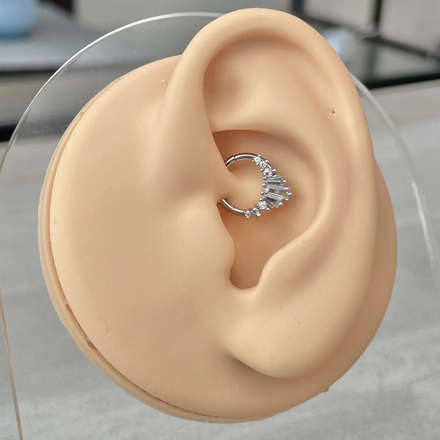 Silver CZ Daith Earring (16G | 8mm or 10mm | Surgical Steel | Silver w/Clear CZs, Gold w/Black CZs, Rose Gold w/Pink CZs)