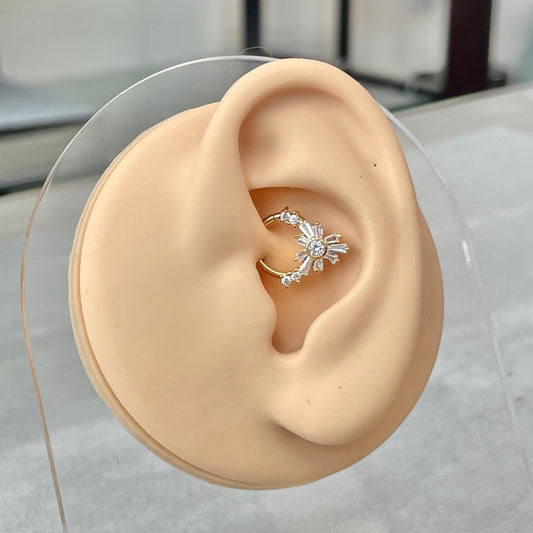 Gold Flower Daith Earring (16G | 8mm or 10mm | Surgical Steel | Gold, Silver, Or Rose Gold)