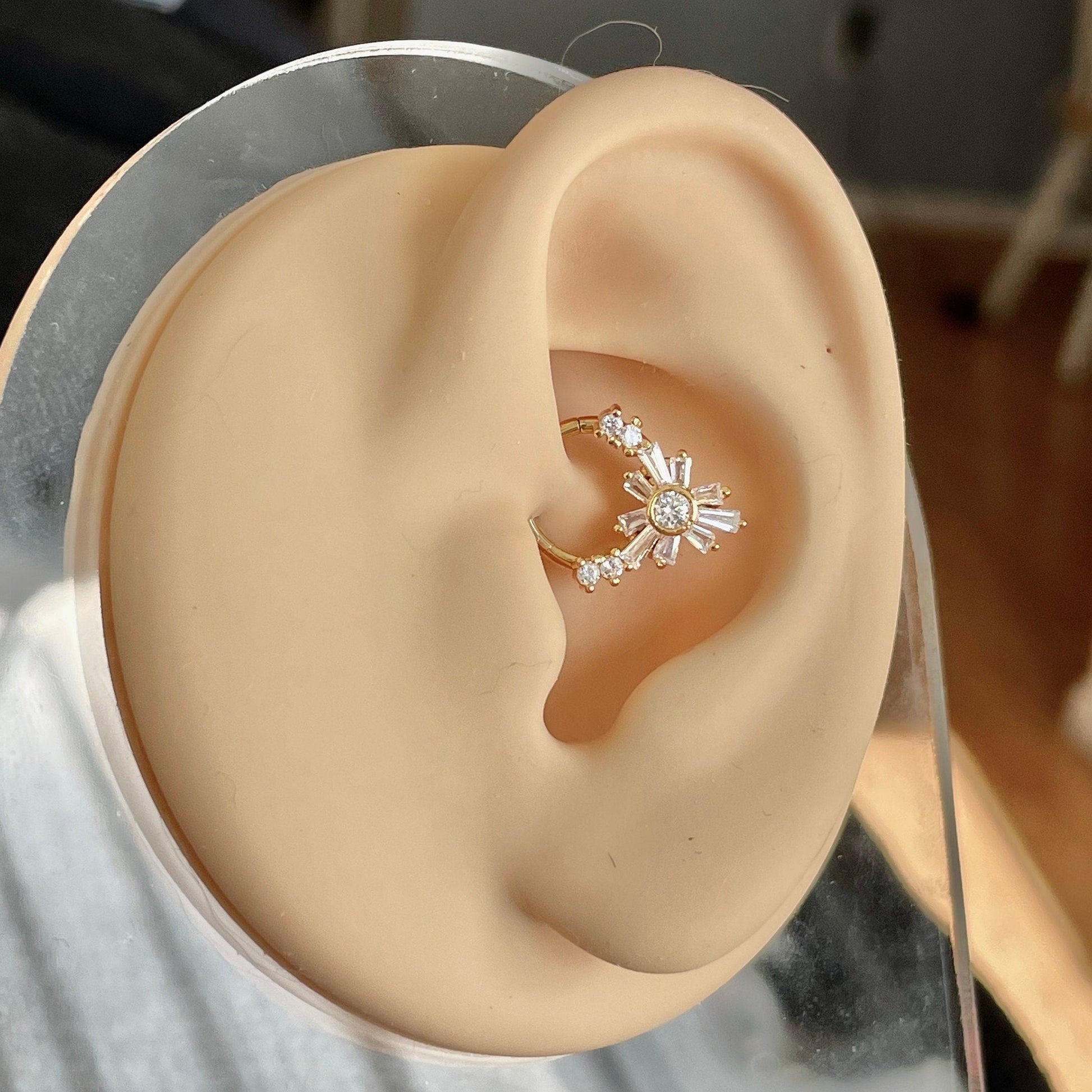 Gold Flower Daith Earring (16G | 8mm or 10mm | Surgical Steel | Gold, Silver, Or Rose Gold)