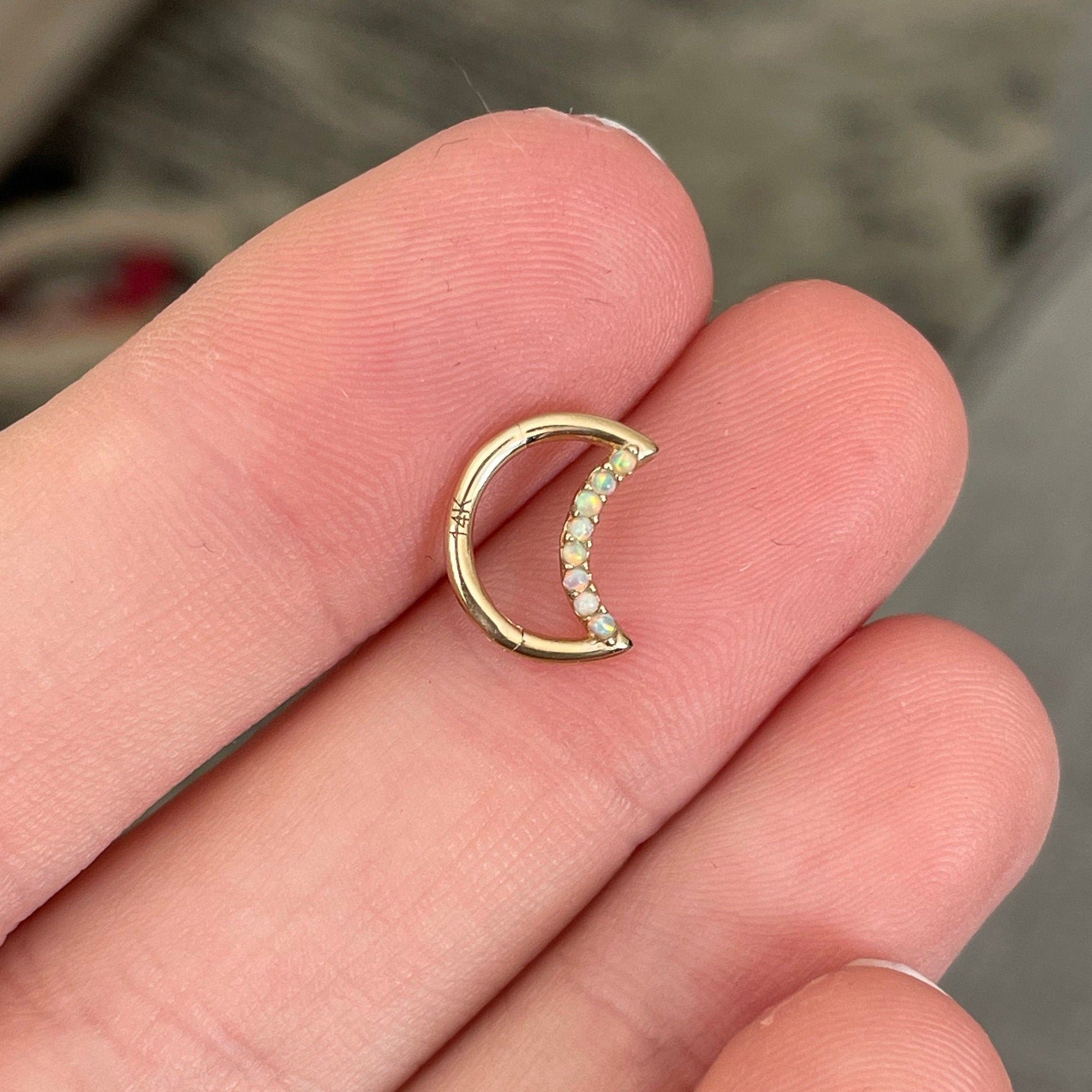 Solid White Gold Moon Daith Earring (16G | 8mm | 14k Solid Gold | White or Yellow Gold)