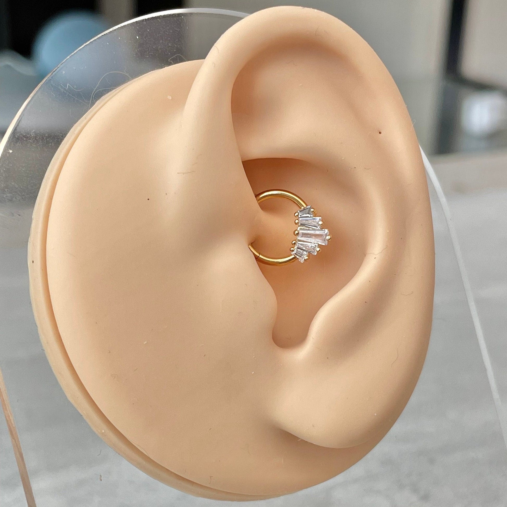 Gold CZ Daith Earring (16G | 8mm or 10mm | Surgical Steel | Gold, Black, or Silver)