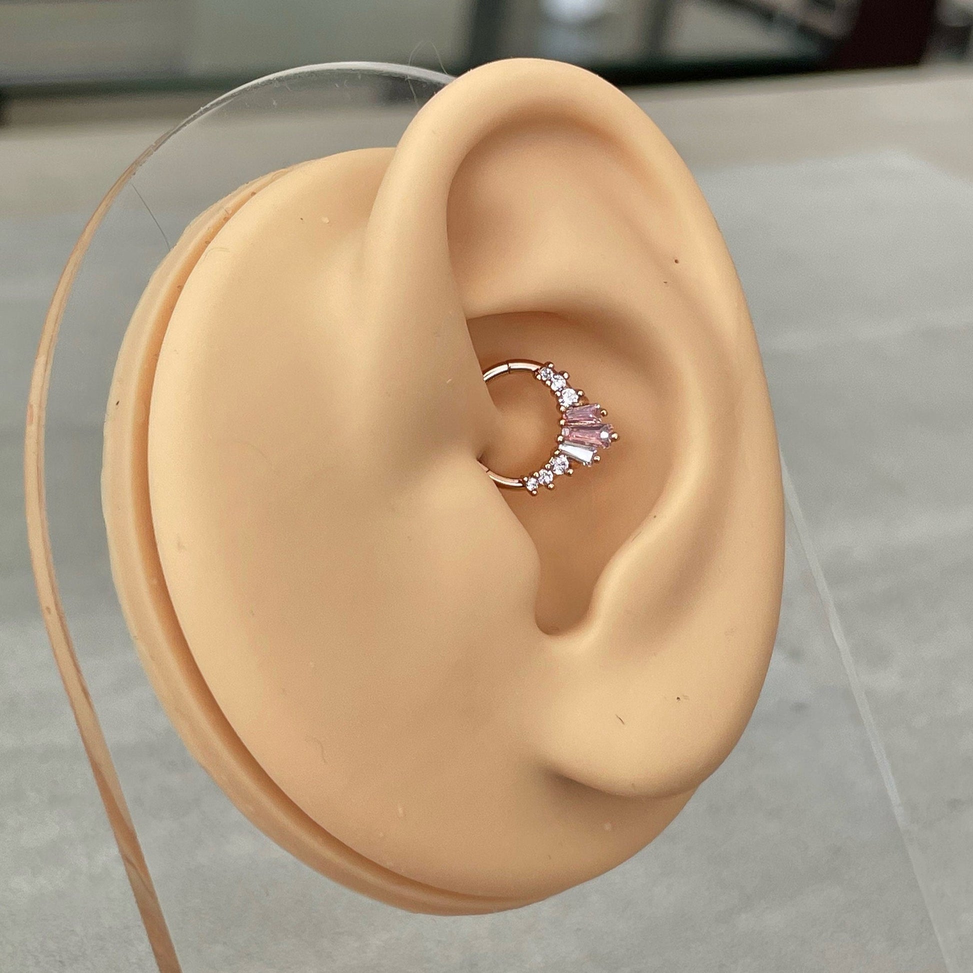 Rose Gold Pink Daith Earring (16G | 8mm or 10mm | Surgical Steel | Rose Gold w/Pink CZs, Gold w/Black CZs, or Silver w/Clear CZs)