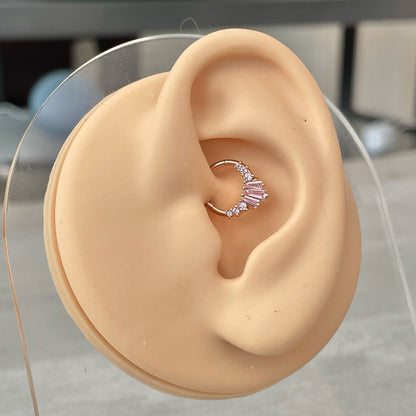 Rose Gold Pink Daith Earring (16G | 8mm or 10mm | Surgical Steel | Rose Gold w/Pink CZs, Gold w/Black CZs, or Silver w/Clear CZs)