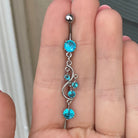 Long Dangly Silver Blue Belly Button Piercing (14G | 10mm | Surgical Steel | Multiple Metal Color & CZ Color Options)