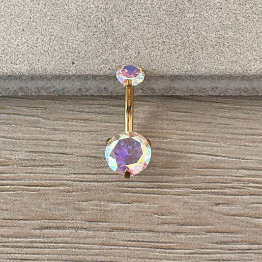 Internally Threaded Gold Aurora Belly Button Piercing (14G | 10mm | Surgical Steel | Gold, Rose Gold, or Silver)