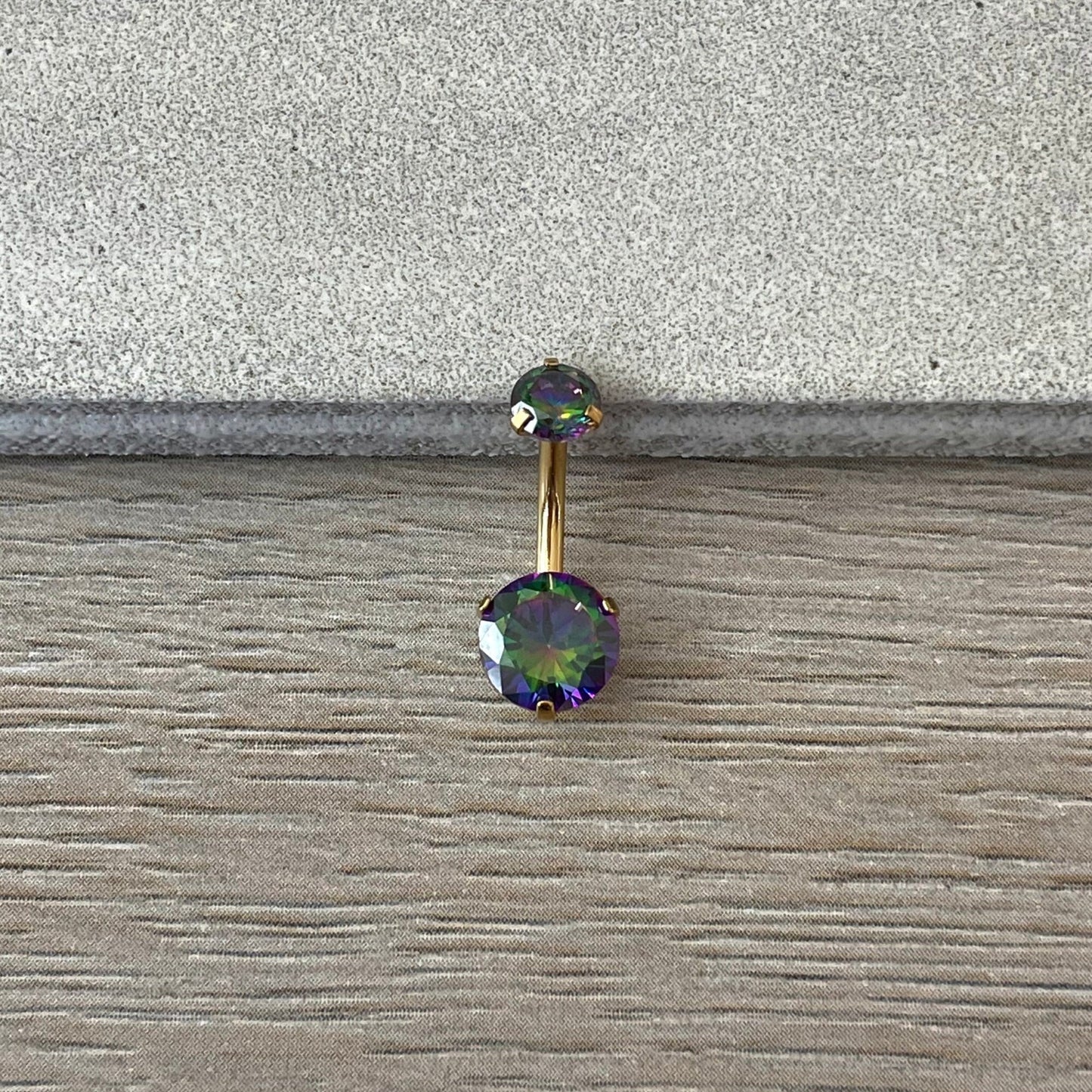 Internally Threaded Dark Aurora Belly Button Ring (14G | 10mm | Surgical Steel | Gold and Rose Gold Options, Multiple CZ Color Options)