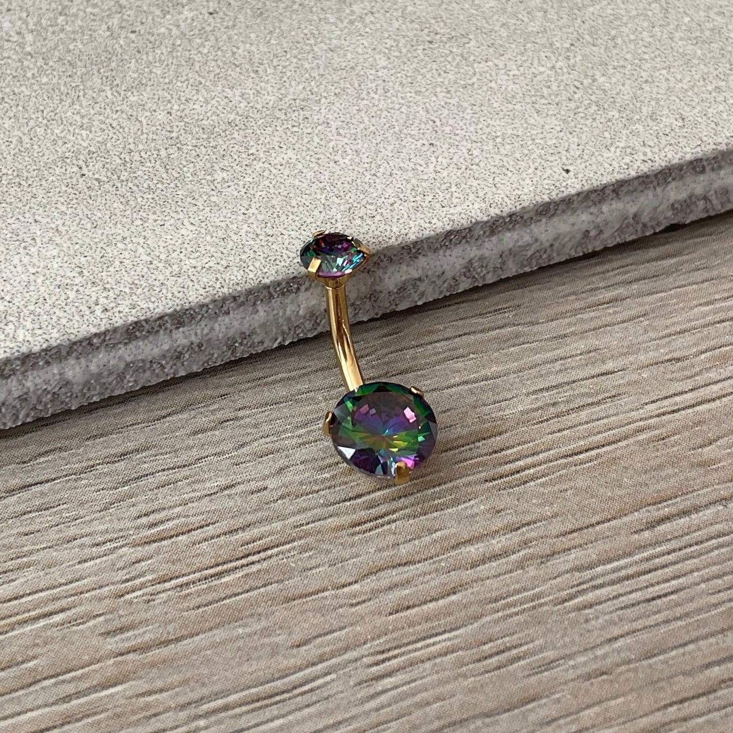 Internally Threaded Dark Aurora Belly Button Ring (14G | 10mm | Surgical Steel | Gold and Rose Gold Options, Multiple CZ Color Options)