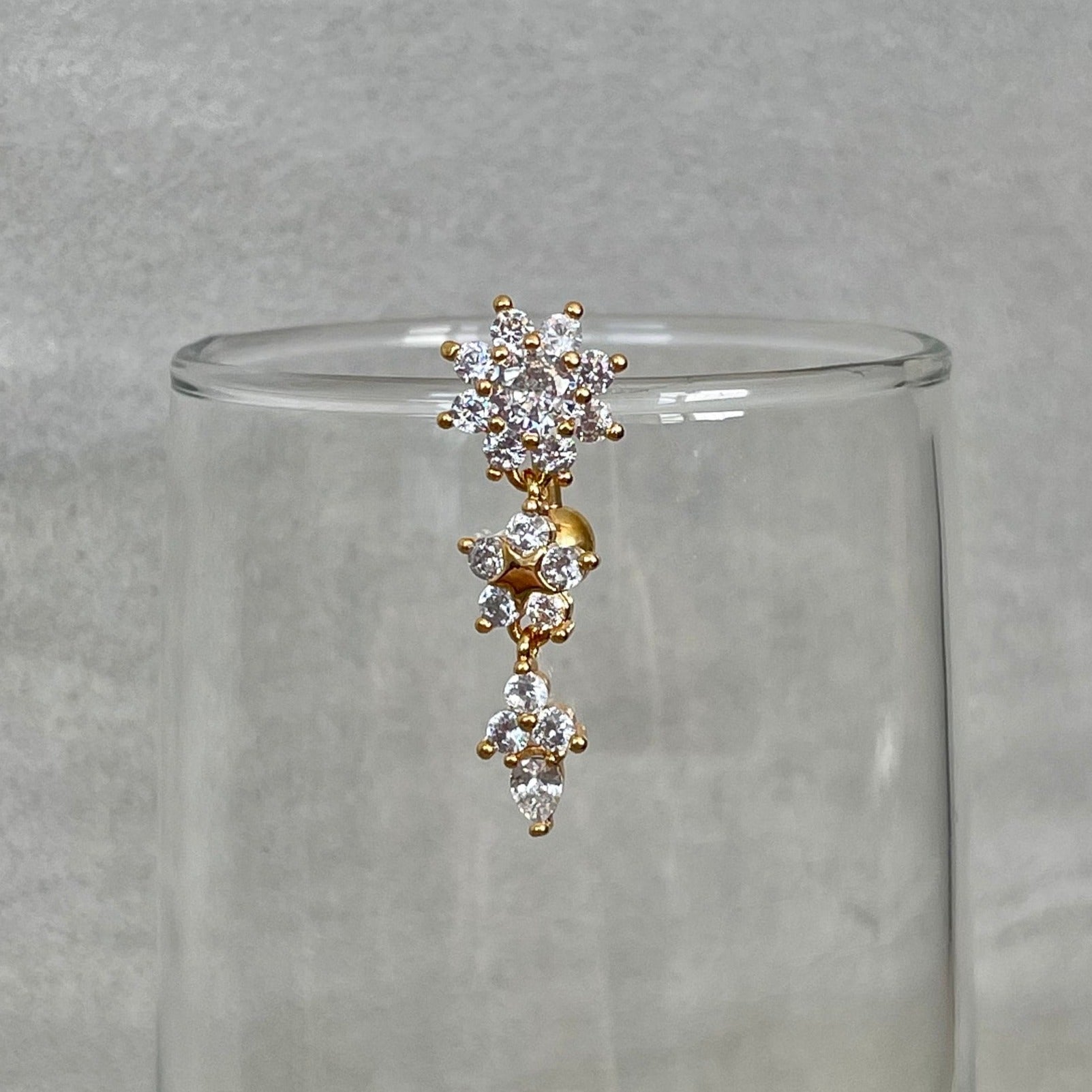 Gold Top Down Flower Belly Piercing (14G | 10mm | Surgical Steel | Gold, Rose Gold, or Silver)