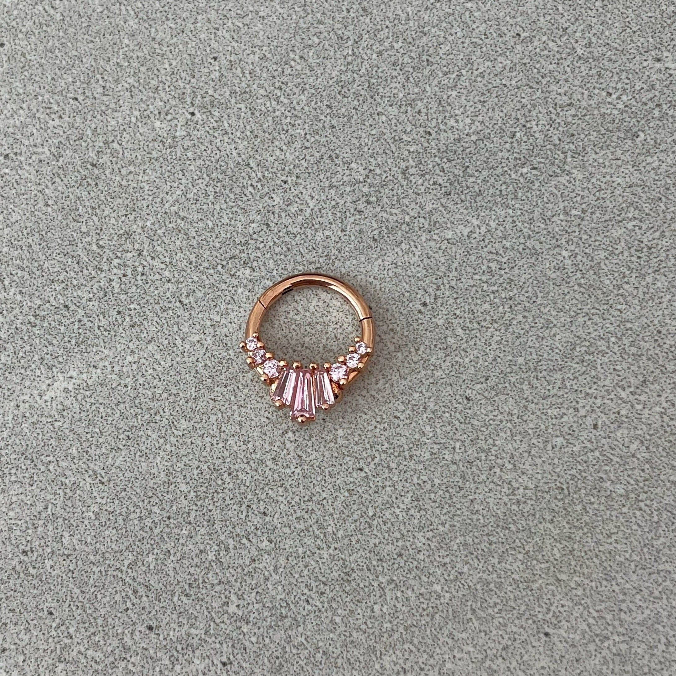 Rose Gold & Pink Septum Ring (16G | 8mm or 10mm | Surgical Steel | Silver w/Clear CZs, Gold w/Black CZs, and Rose Gold w/Pink CZs)