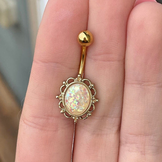 Gold Opal Belly Button Rings (14G | 10mm | Surgical Steel)
