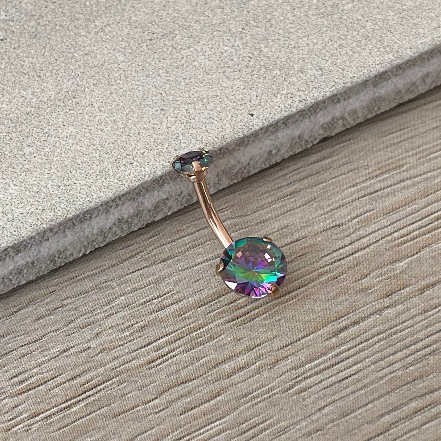 Internally Threaded Rose Gold Dark Aurora Belly Button Ring (14G | 10mm | Surgical Steel | Silver, Gold, or Rose Gold Metal Colors)