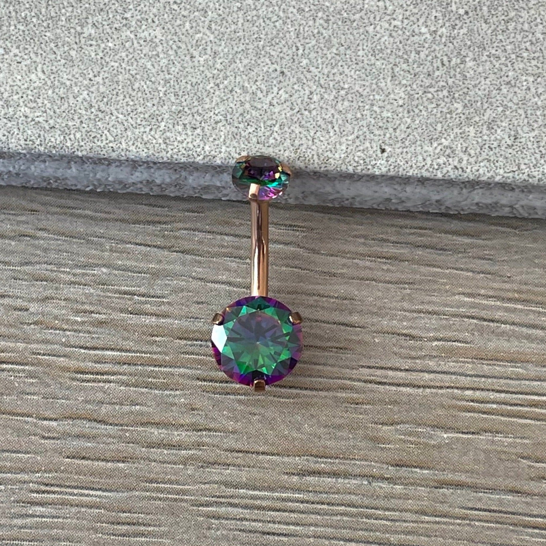 Internally Threaded Rose Gold Dark Aurora Belly Button Ring (14G | 10mm | Surgical Steel | Silver, Gold, or Rose Gold Metal Colors)