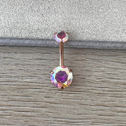 Internally Threaded Aurora Belly Button Ring (14G | 10mm | Surgical Steel | Rose Gold or Gold Colors)