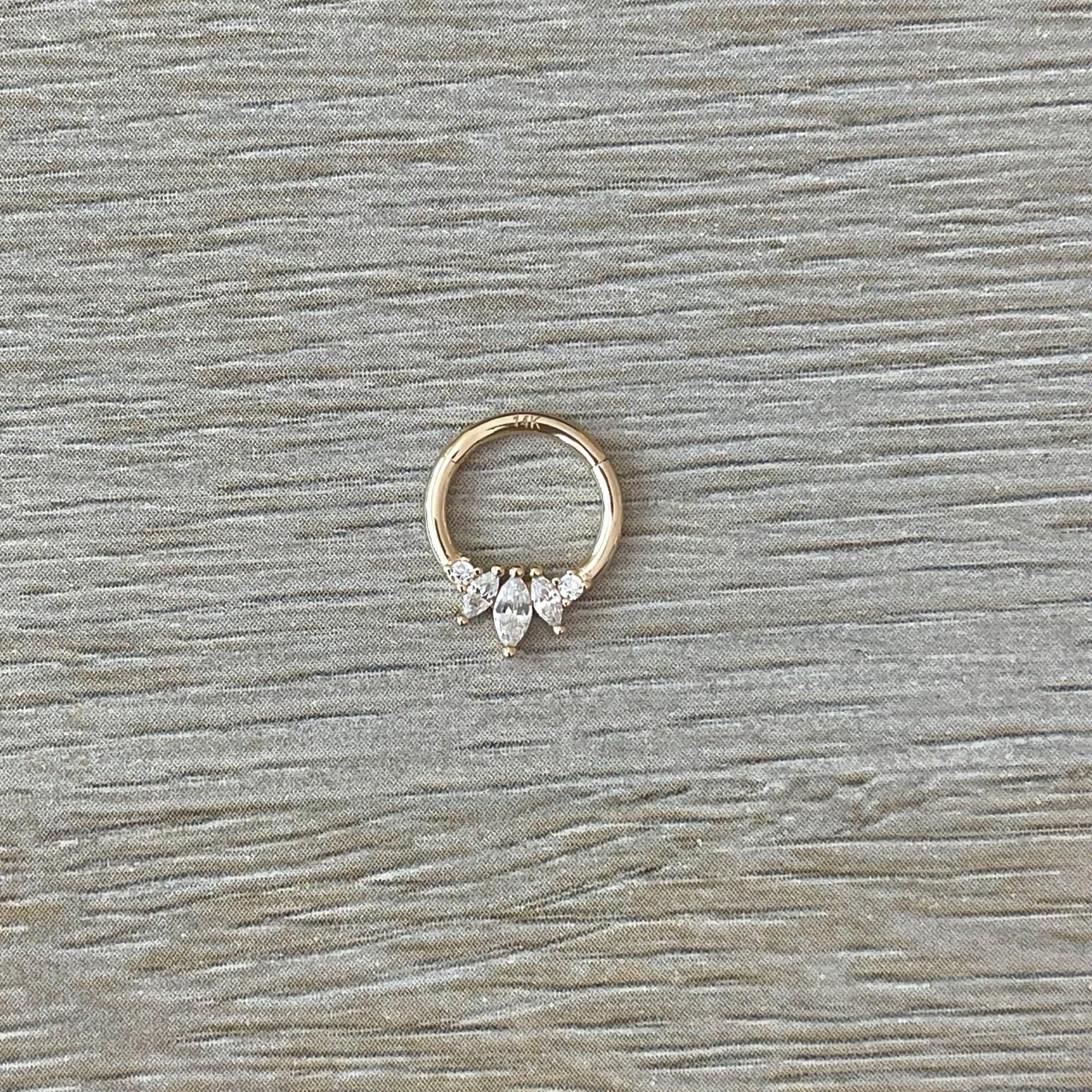 Solid Gold CZ Septum Piercing (16G | 6mm, 8mm or 10mm | 14k Solid Gold | White or Yellow Gold)