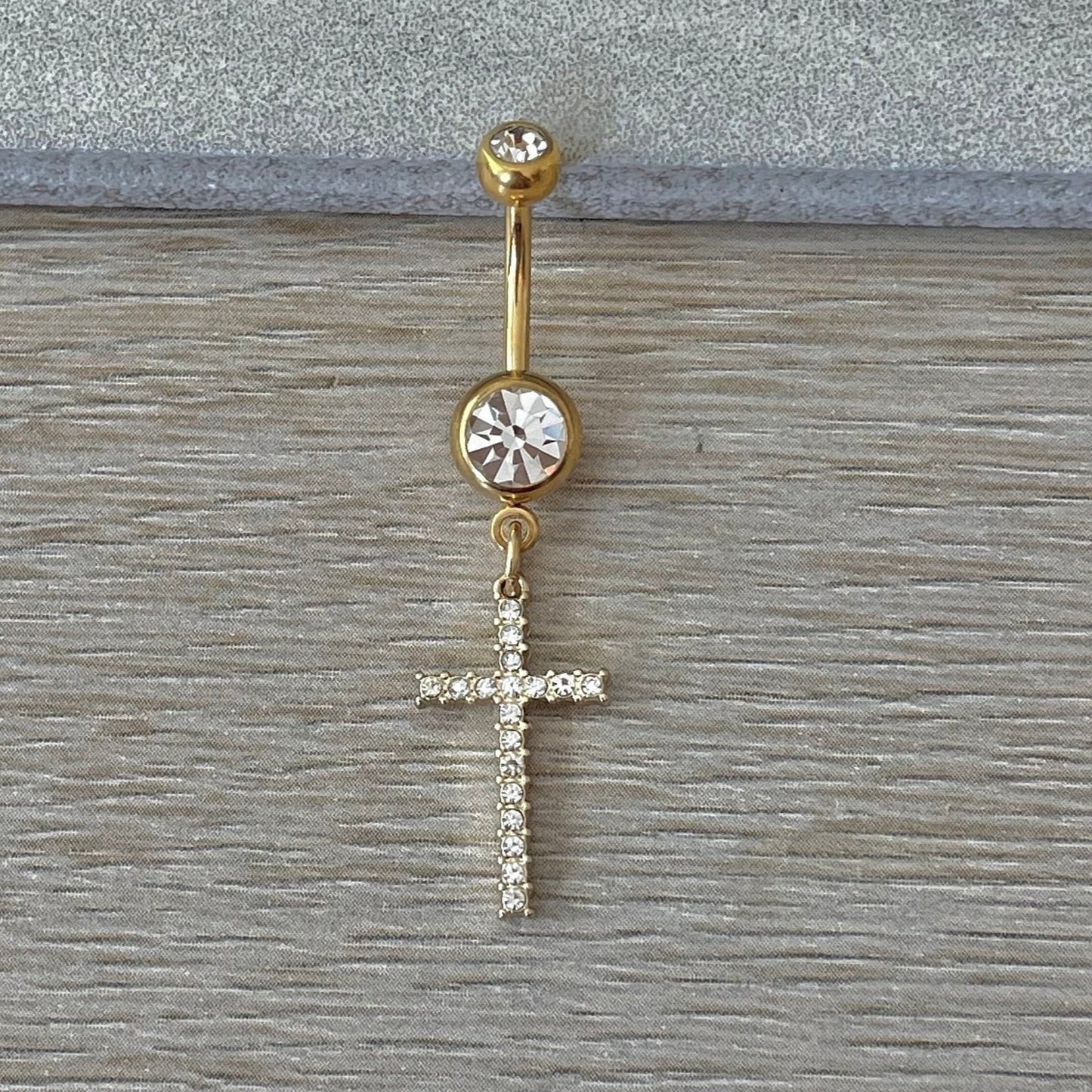 Gold Cross Belly Button Rings (14G | 10mm | Surgical Steel | Gold, Rose Gold or Silver)