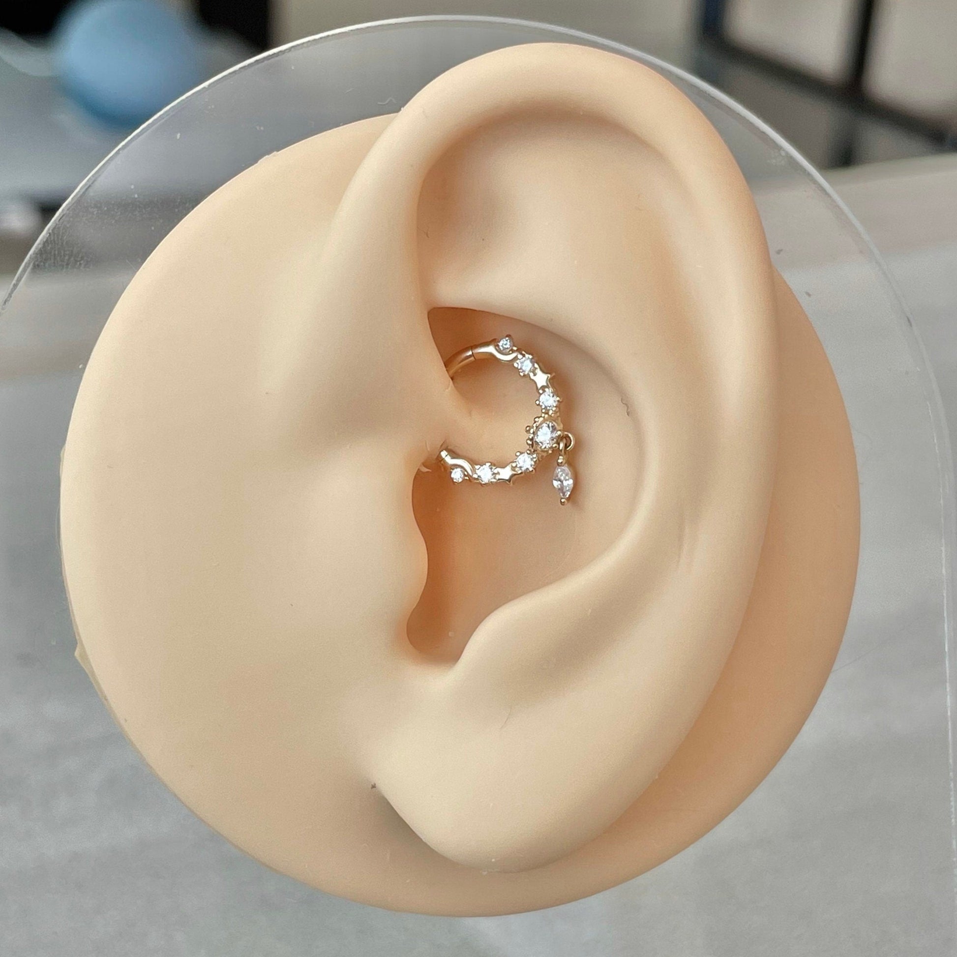 Solid Gold Celestial Daith Earring (16G | 8mm or 10mm | 14k Solid Gold | Yellow or White Gold)