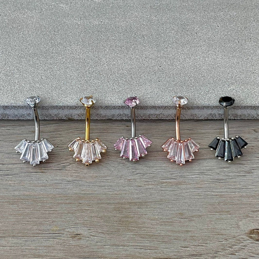 Internally Threaded Rose Gold Belly Button Ring (14G | 10mm | Surgical Steel | Rose Gold, Gold or Silver w/Clear CZs, Silver w/Pink CZs, or Silver w/Black CZs