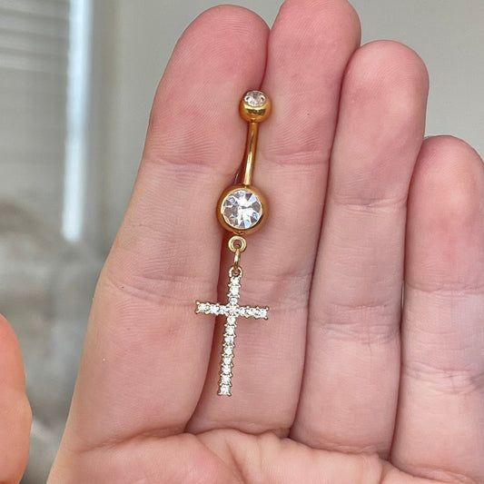Gold Cross Belly Button Rings (14G | 10mm | Surgical Steel | Gold, Rose Gold or Silver)