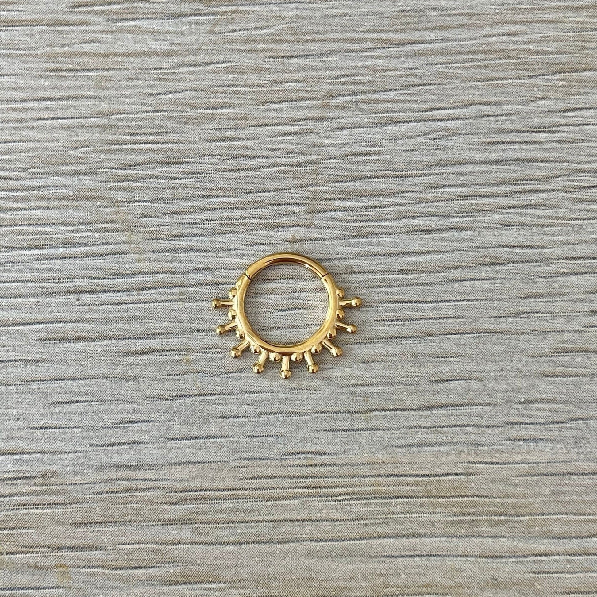 Gold Sunburst Daith Earring (16G | 8mm or 10mm | Surgical Steel | Gold, Silver, or Black)