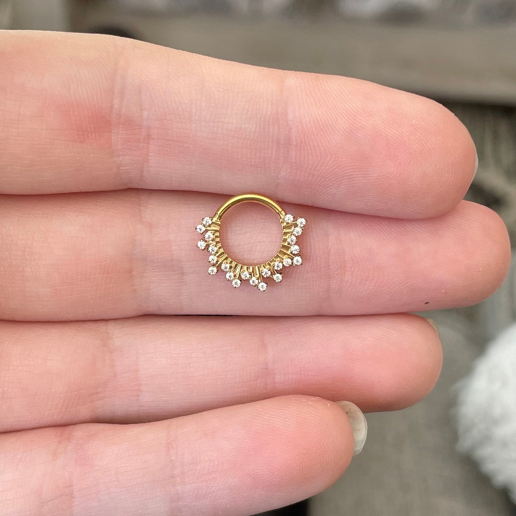 Gold Sunburst Daith Earring (16G | 8mm or 10mm | Surgical Steel | Gold or Silver)