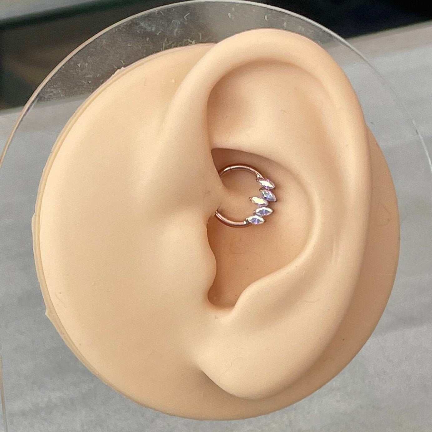 Rose Gold Color-Shifting Aurora Daith Earring (16G | 8mm or 10mm | Surgical Steel | Rose Gold)