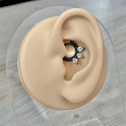 CZ Spiked Daith Earring (16G | 8mm | Surgical Steel | Black, Gold, Rose Gold, Silver)