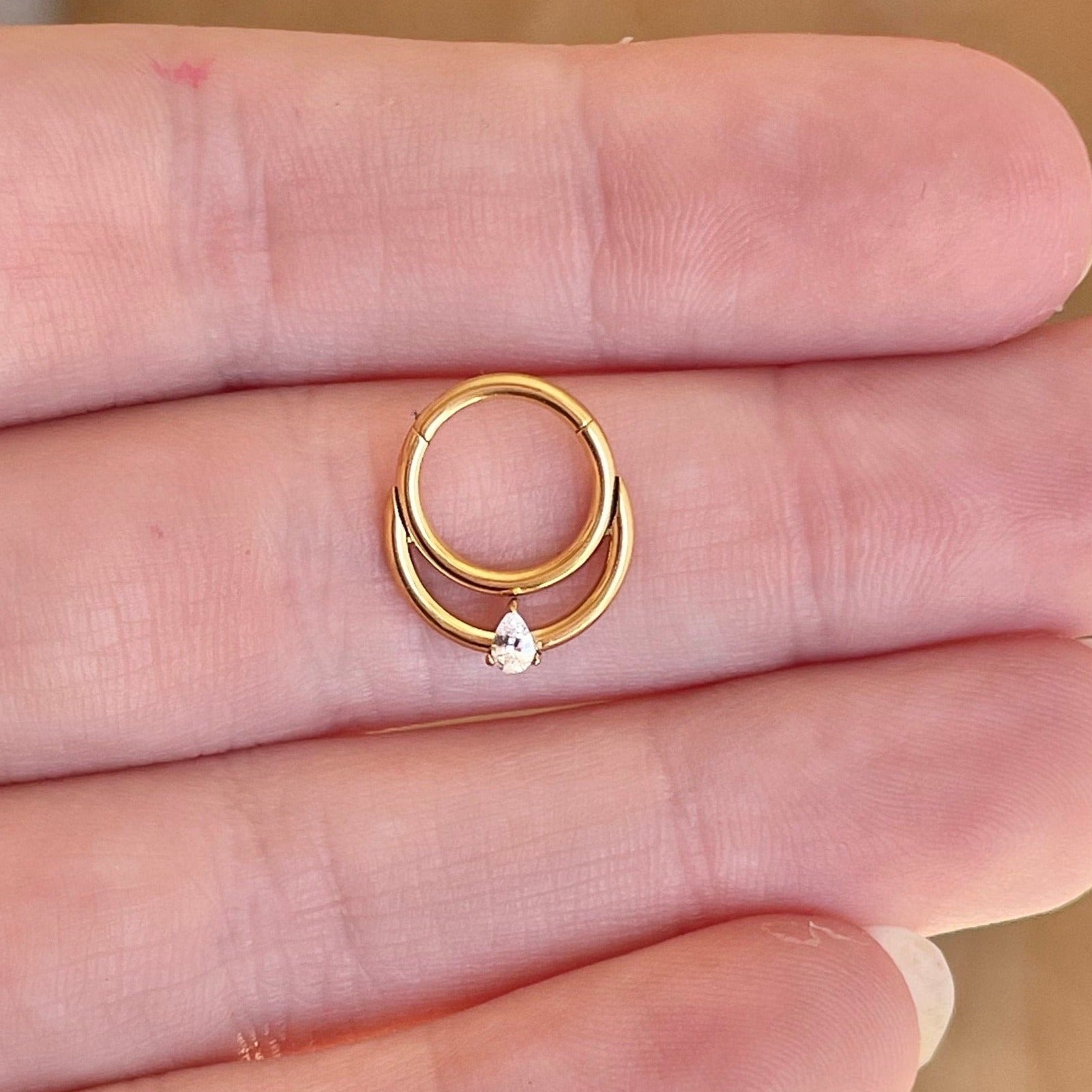 Double Hoop CZ Daith Earring (16G | 8mm or 10mm | Titanium | Silver or Gold)
