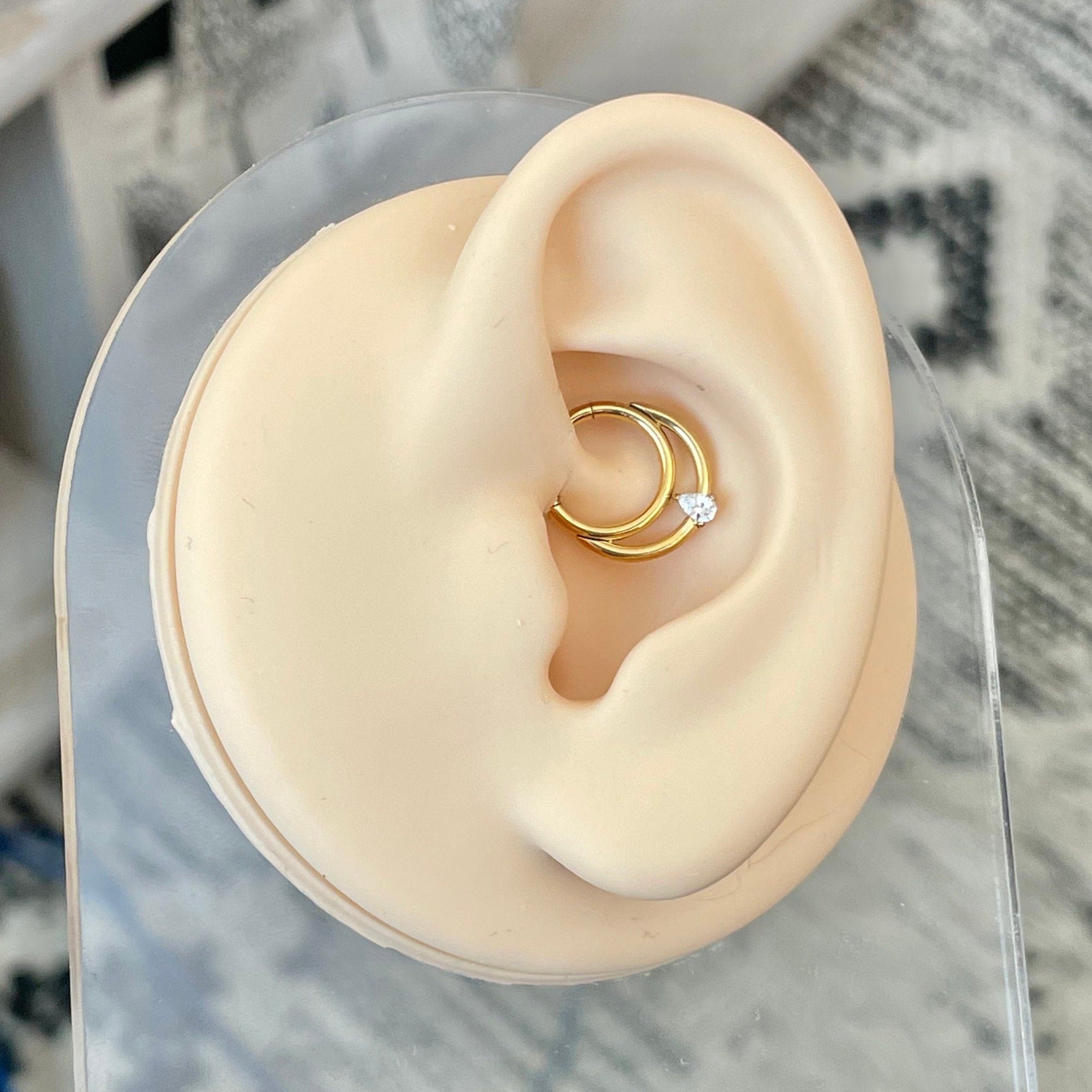 Double Hoop CZ Daith Earring (16G | 8mm or 10mm | Titanium | Silver or Gold)