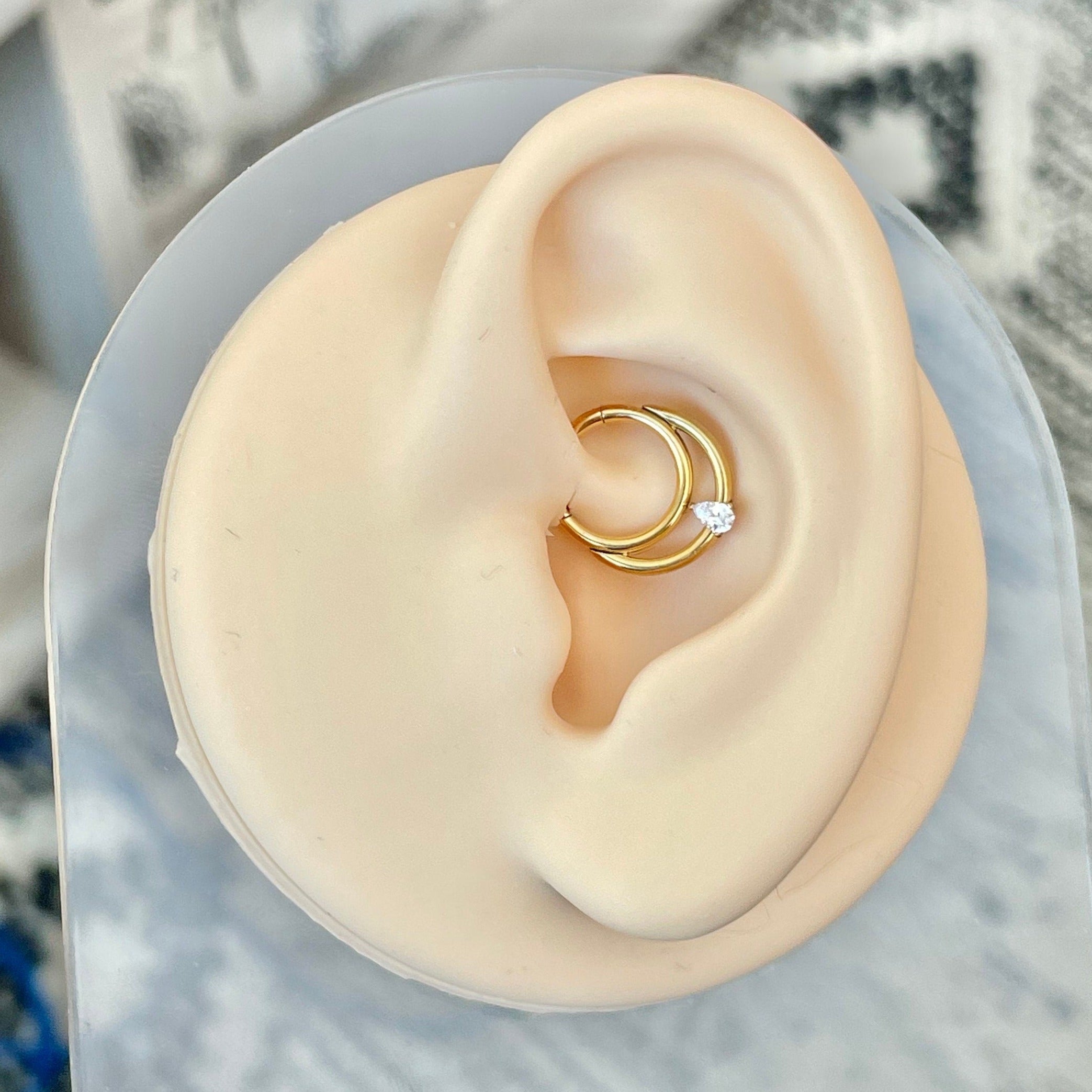 Double Hoop CZ Daith Earring (16G | 8mm or 10mm | Titanium | Silver or Gold)
