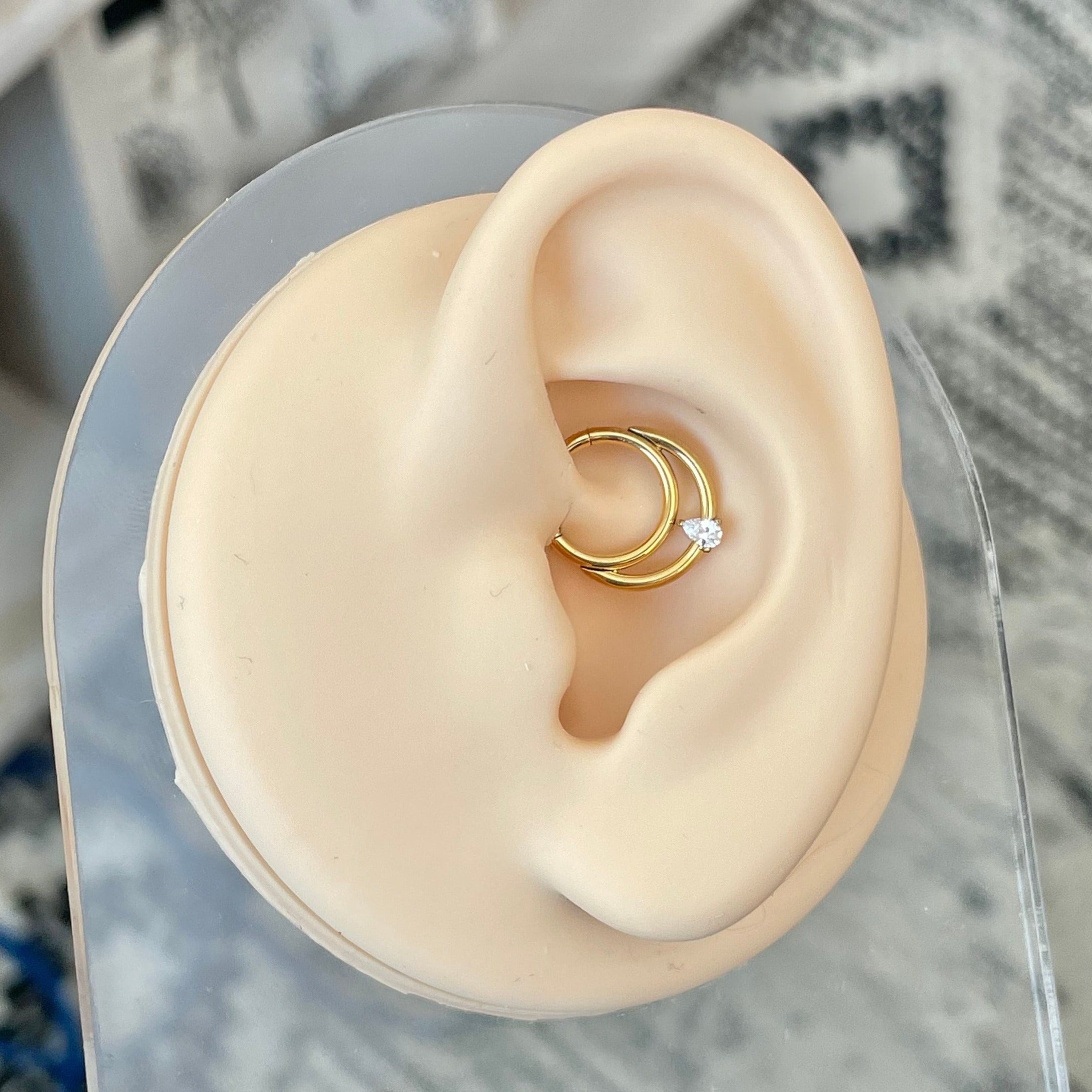 Double Hoop CZ Daith Earring (16G | 8mm or 10mm | Titanium | Silver or Gold)