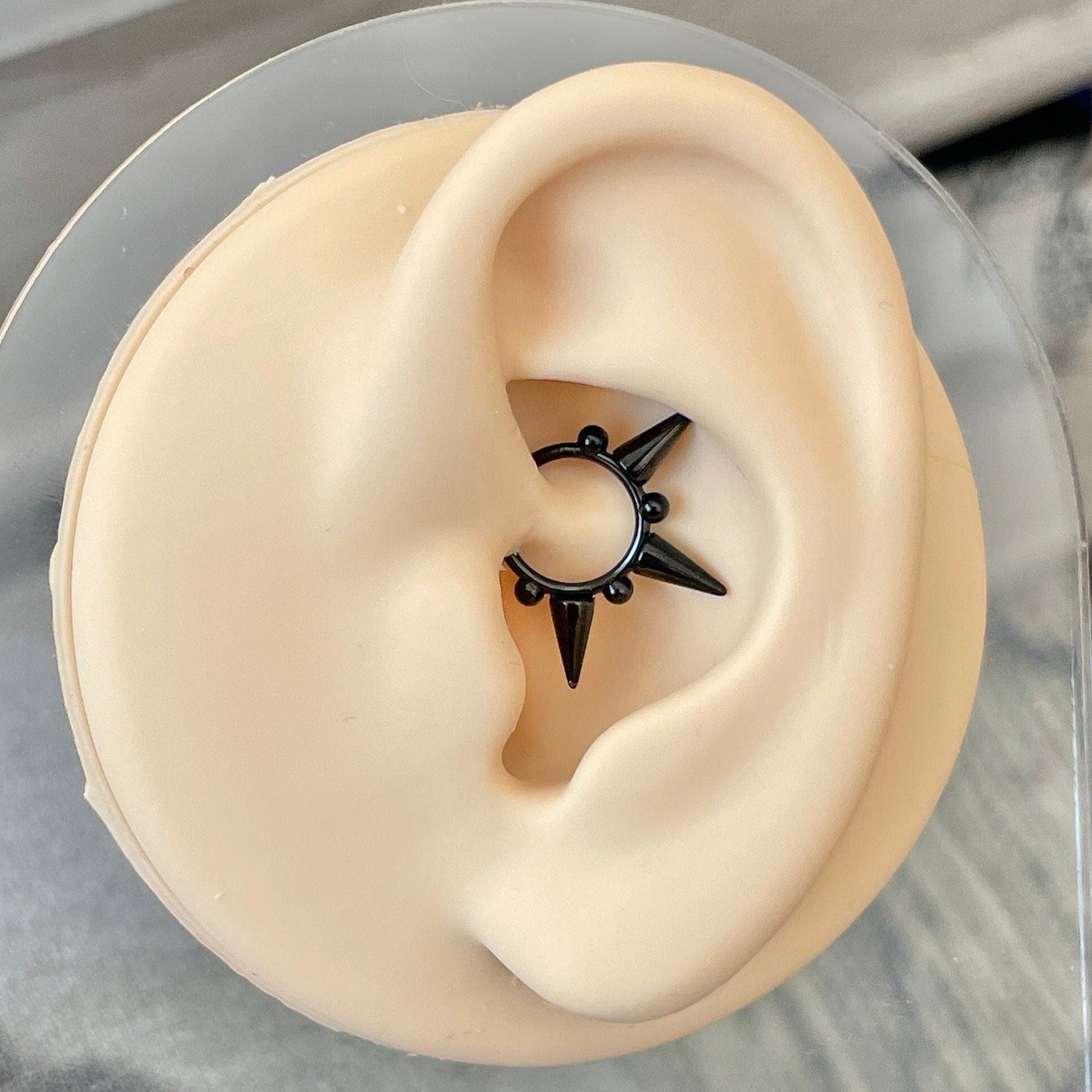 Spike Daith Earring (16G or 18G | 8mm or 10mm | Surgical Steel | Black, Gold, or Silver)