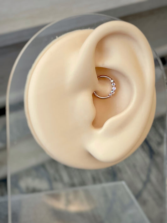 Rose Gold Daith Earring with Color-Shifting CZ (16G, 8mm or 10mm - Surgical Steel)