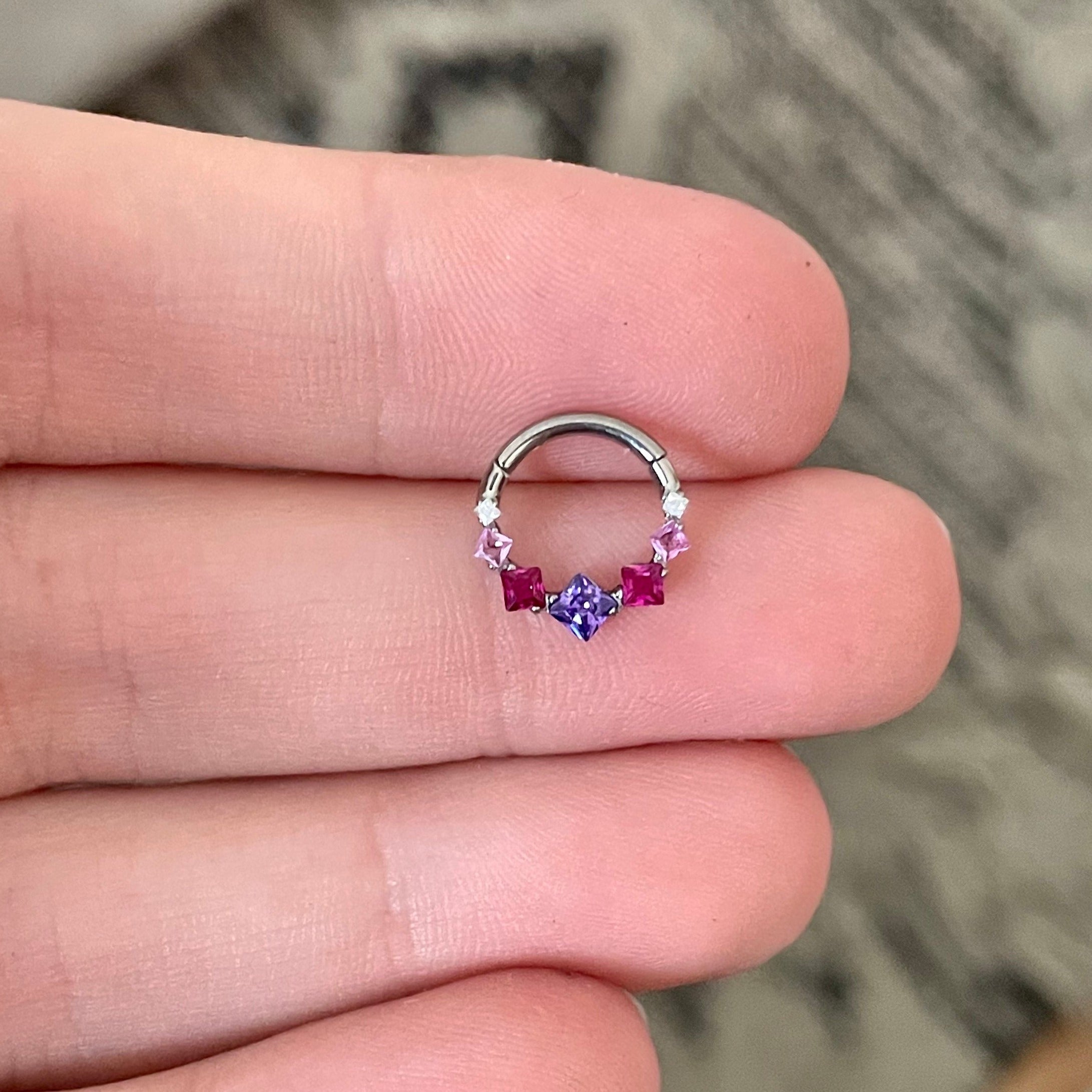 Cute Titanium Daith Earring (16G | 8mm or 10mm | Titanium | Silver w/Clear or Multi-Colored CZ)