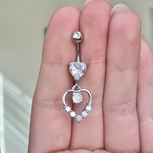Heart Silver Belly Button Piercing (14G | 10mm | Surgical Steel | Silver, Rose Gold, or Gold)