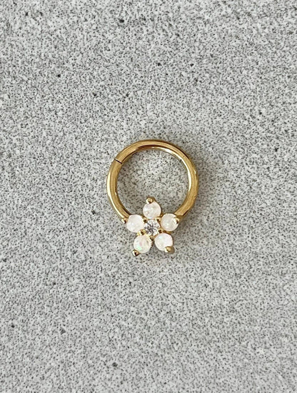 Rose Gold Opal Flower Septum Ring (16G, 8mm, Surgical Steel)